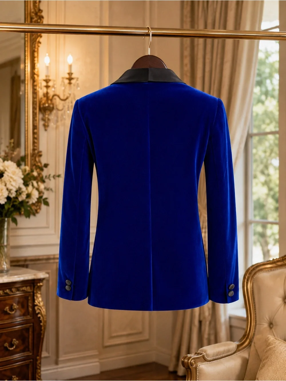 Boys Size 8 Royal Blue Velvet Tuxedo Suit Black Pants Bow Tie Wedding Formal